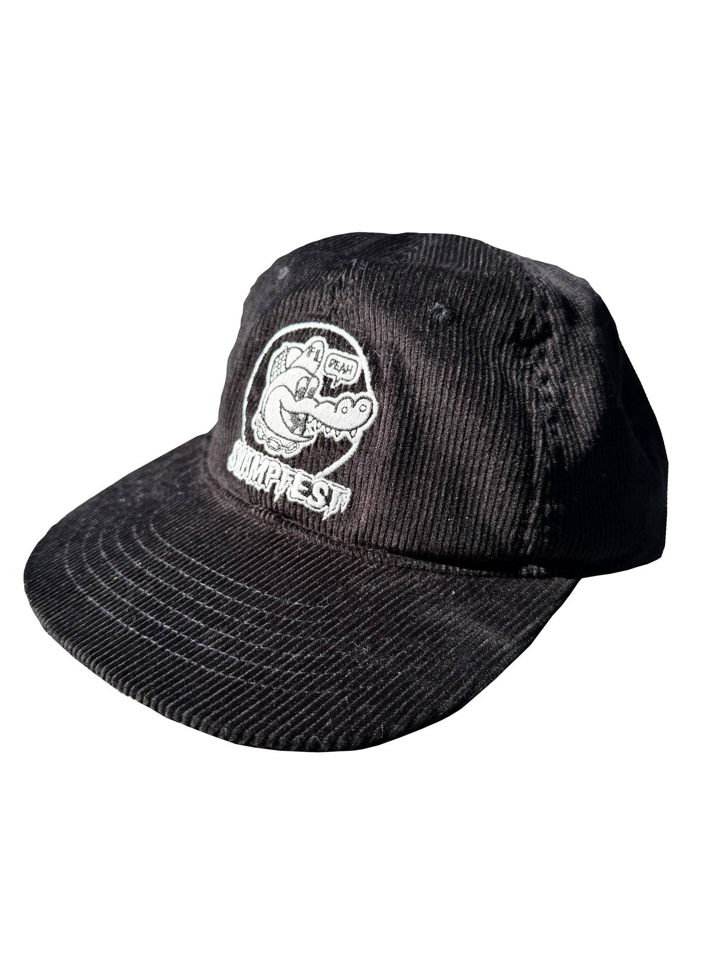 black corduroy dad hat with Florideah Swampfest OG Gator Circle Logo
