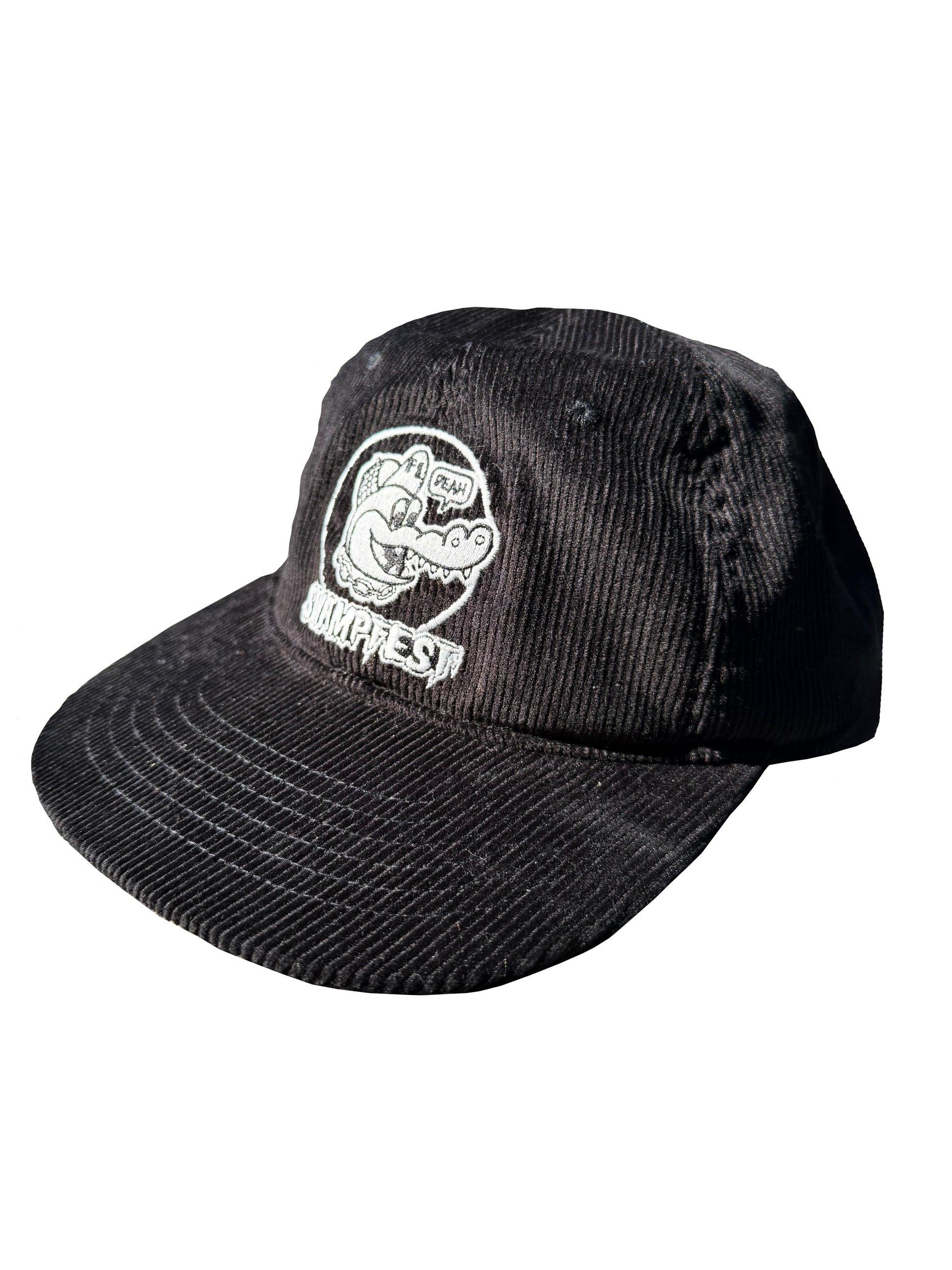 black corduroy dad hat with Florideah Swampfest OG Gator Circle Logo
